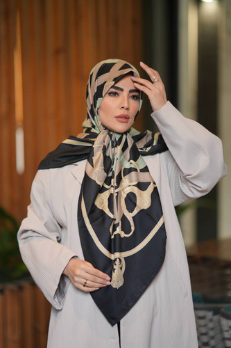 روسری طرح کمربندی هرمس مشکی کرم سبز