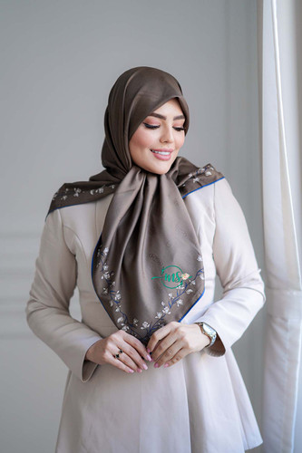روسری ابریشم ژاکارد نگارا قهوه ای
