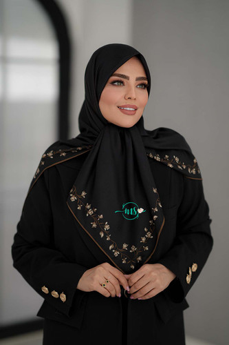روسری ابریشم ژاکارد نگارا مشکی موکا